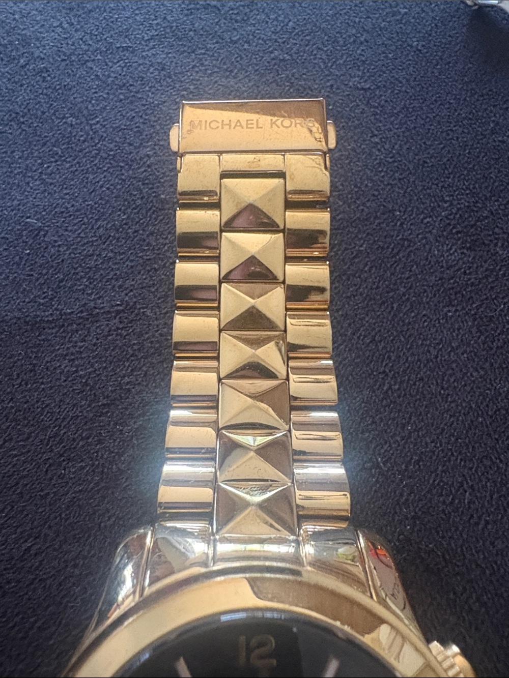 Michael Kors Gold and Black Pyramid-Link Chronograph Watch - Picture 3 of 6
